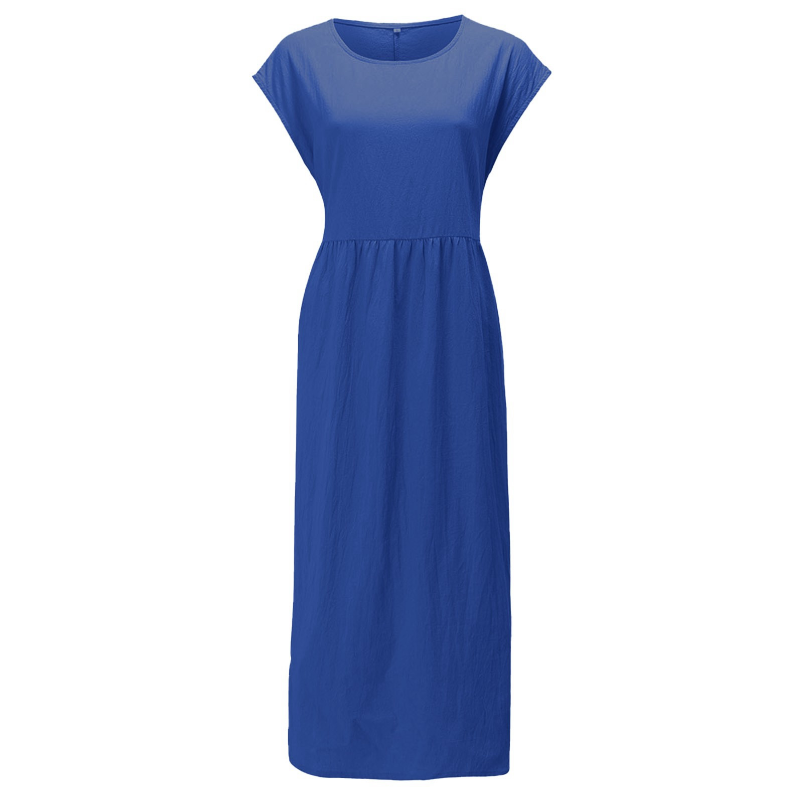 thumbnail image 2 of Vestido informal de lino sin mangas para mujer con bolsillos - Vestido midi de verano holgado con cuello redondo, 2 of 6